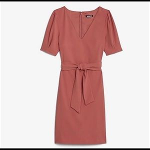 Express Puff Sleeve Waist Tie Sheath Dress